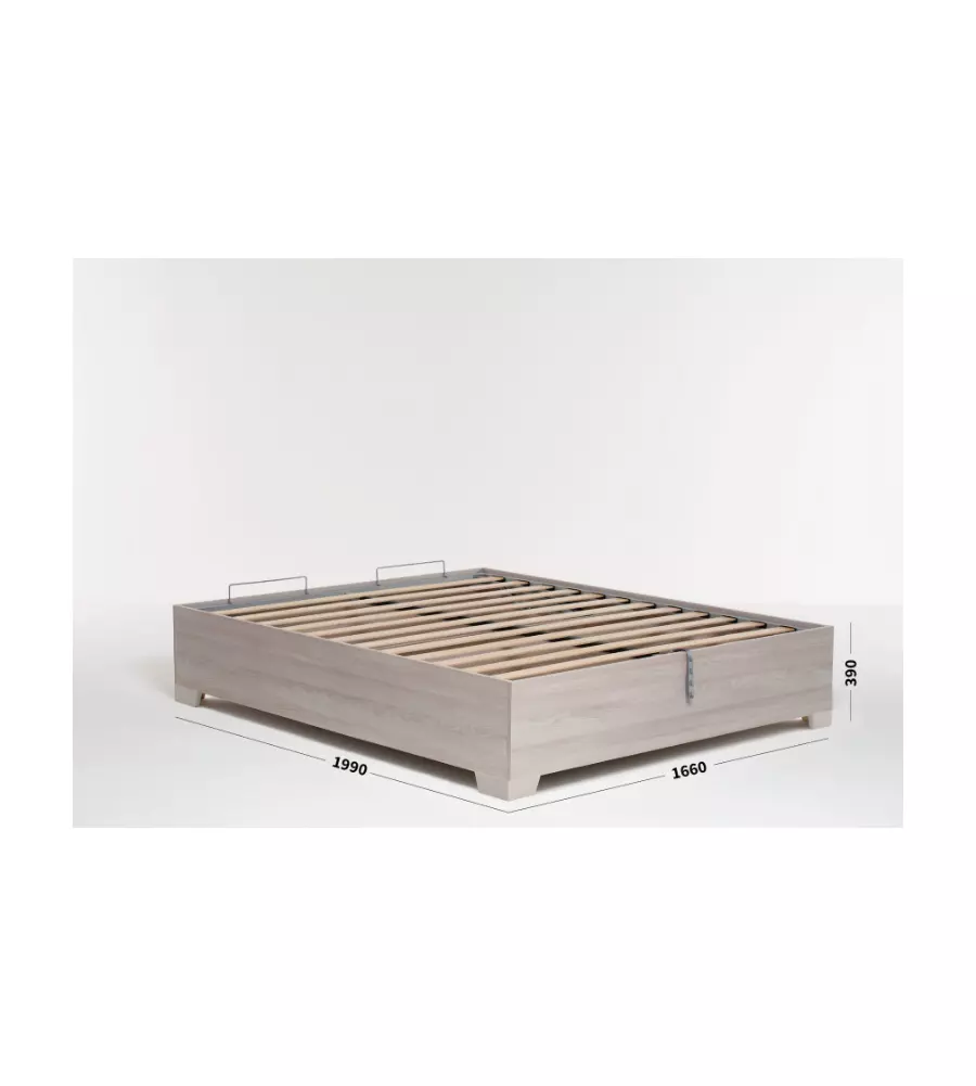 Letto matrimoniale 'bed box' olmo naturale con rete, contenitore e piedini 160x190 cm